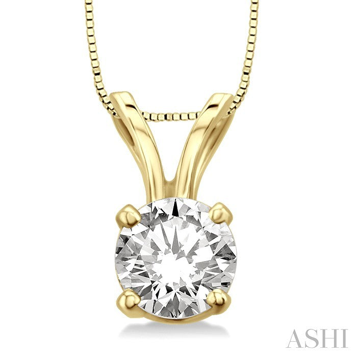 1/3 Ctw Round Cut Diamond Solitaire Pendant in 14K Yellow Gold with chain