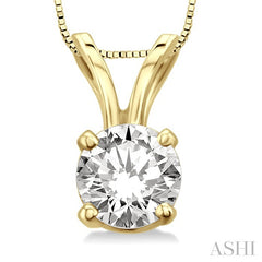 1/3 Ctw Round Cut Diamond Solitaire Pendant in 14K Yellow Gold with chain