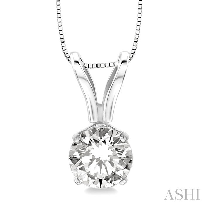 1/2 Ctw Round Cut Diamond Solitaire Pendant in 14K White Gold with chain