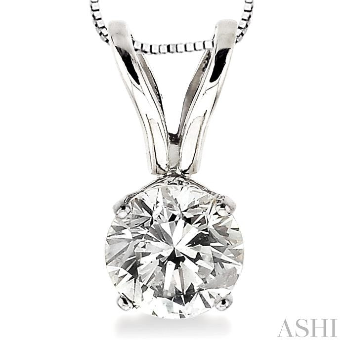 1/2 Ctw Round Cut Diamond Solitaire Pendant in 14K White Gold with chain