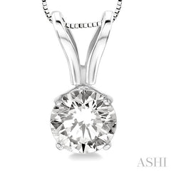 1/2 Ctw Round Cut Diamond Solitaire Pendant in 14K White Gold with chain