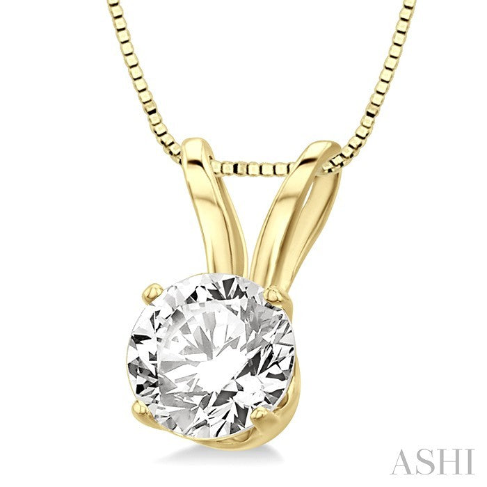 1/2 Ctw Round Cut Diamond Solitaire Pendant in 14K Yellow Gold with chain
