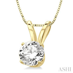 1/2 Ctw Round Cut Diamond Solitaire Pendant in 14K Yellow Gold with chain