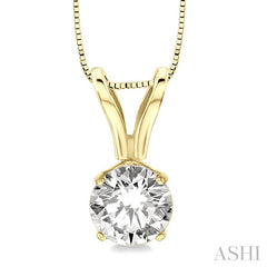 1/2 Ctw Round Cut Diamond Solitaire Pendant in 14K Yellow Gold with chain