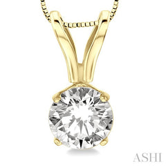 1/2 Ctw Round Cut Diamond Solitaire Pendant in 14K Yellow Gold with chain
