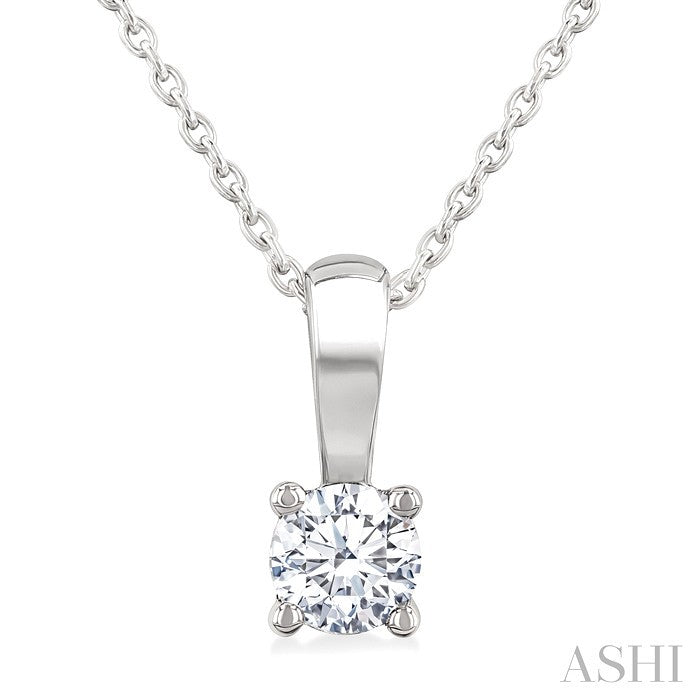 1/3 Ctw Prong Set Round Cut Diamond Solitaire Pendant With Chain in 14K White Gold