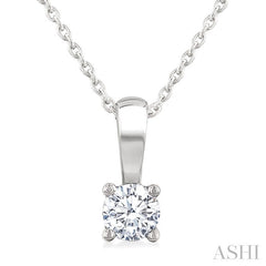 1/3 Ctw Prong Set Round Cut Diamond Solitaire Pendant With Chain in 14K White Gold