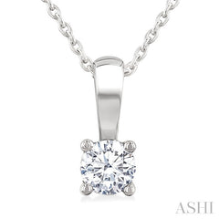 1/3 Ctw Prong Set Round Cut Diamond Solitaire Pendant With Chain in 14K White Gold
