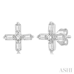 Cross Petite Baguette Diamond Fashion Earrings