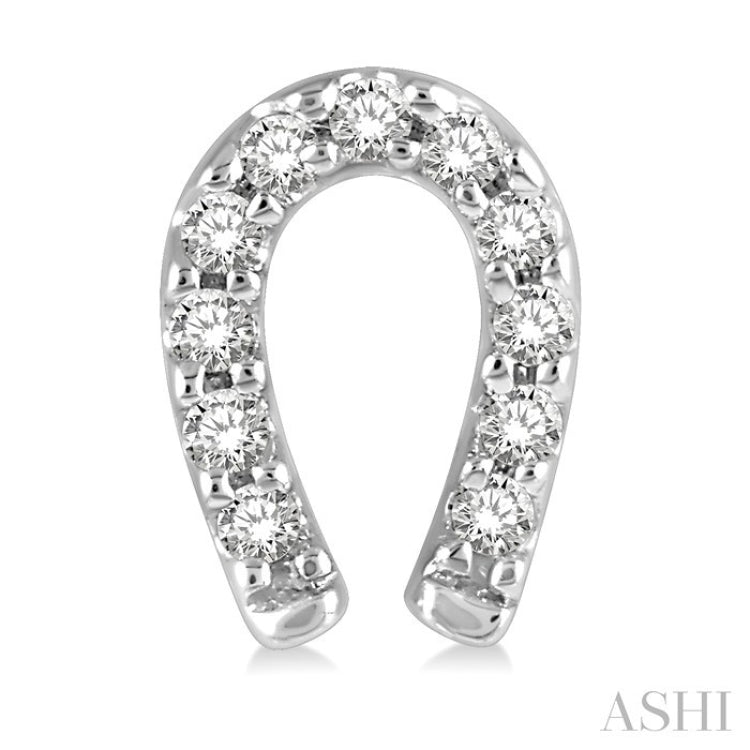 1/10 Ctw Horseshoe Charm Round Cut Diamond Petite Earrings in 10K White Gold