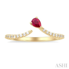 Pear Shape Gemstone & Petite Diamond Fashion Open Ring