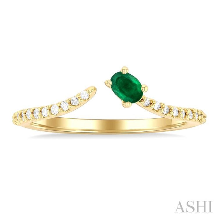 Oval Shape Gemstone & Petite Diamond Fashion Open Ring