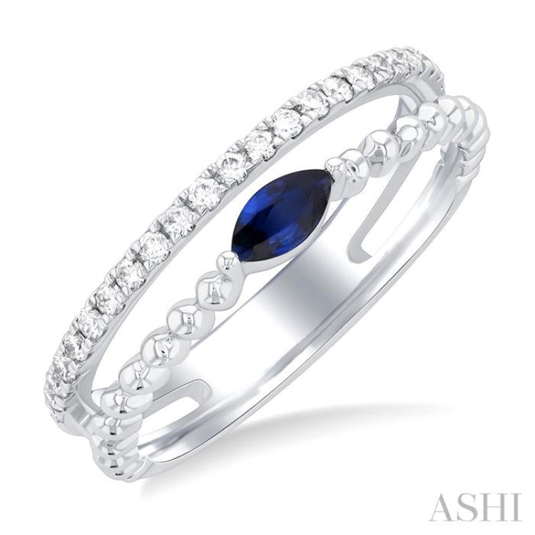 Bead Marquise Shape East-West Gemstone & Diamond Ring