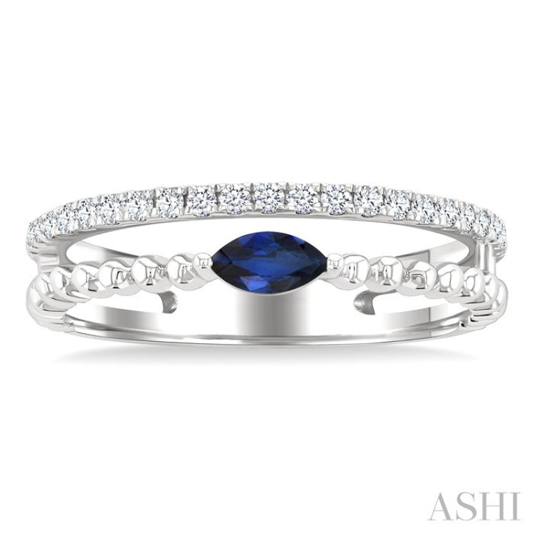 5x2.5 MM Marquise Shape Sapphire and 1/5 Ctw Round Cut Diamond Precious Split Twin Ring in 10K White Gold