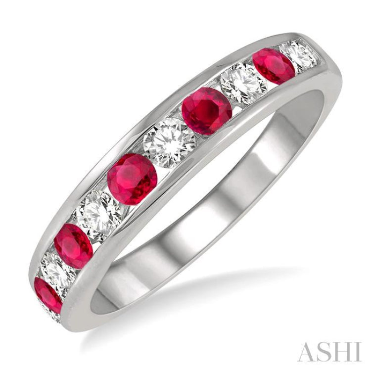 Channel Set Alternate Gemstone & Diamond Wedding Band