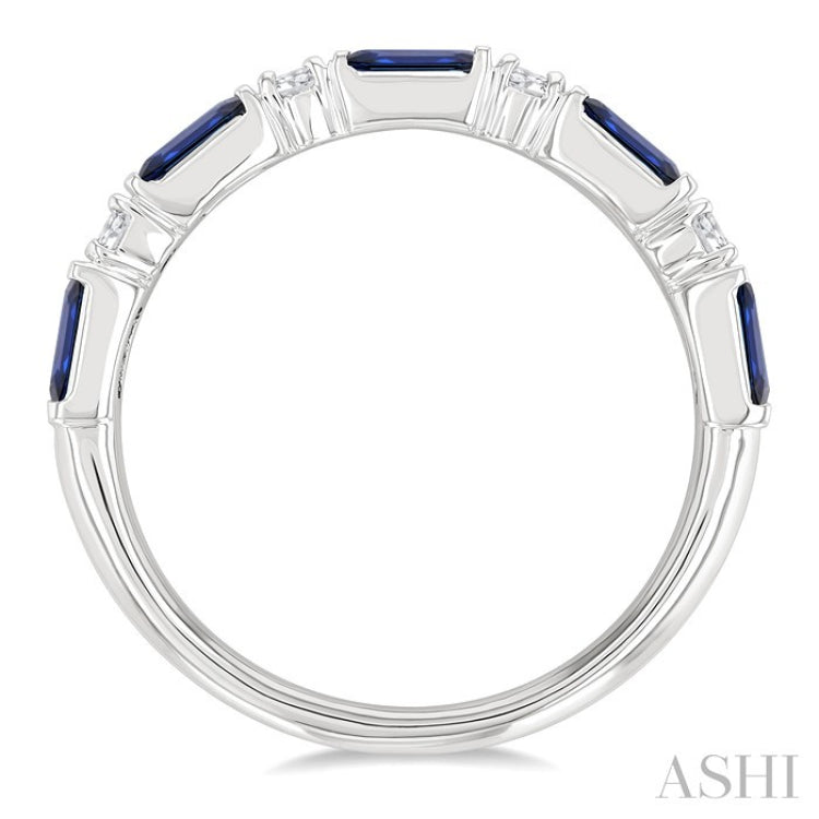 4X2 MM Baguette Cut Sapphire and 1/5 Ctw Art Deco Round Cut Diamond Precious Band in 14K White Gold