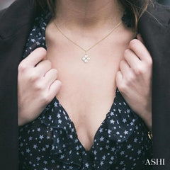 5x5 MM Round Shape Floral Cultured Pearls and 1/10 Ctw Round Cut Diamond Fashion Pendant With Chain in 10K Yellow Gold