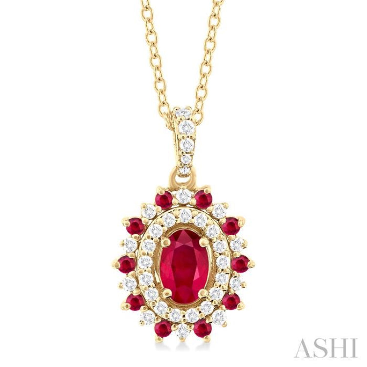 Oval Shape Gemstone & Halo Diamond Pendant