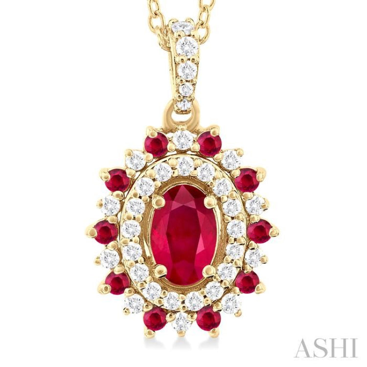 Oval Shape Gemstone & Halo Diamond Pendant