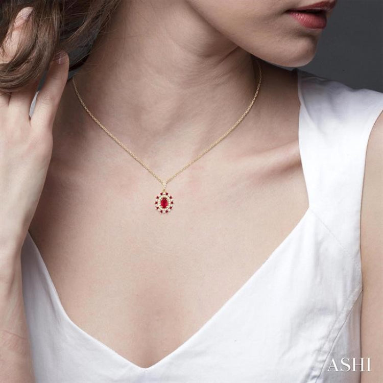 Oval Shape Gemstone & Halo Diamond Pendant