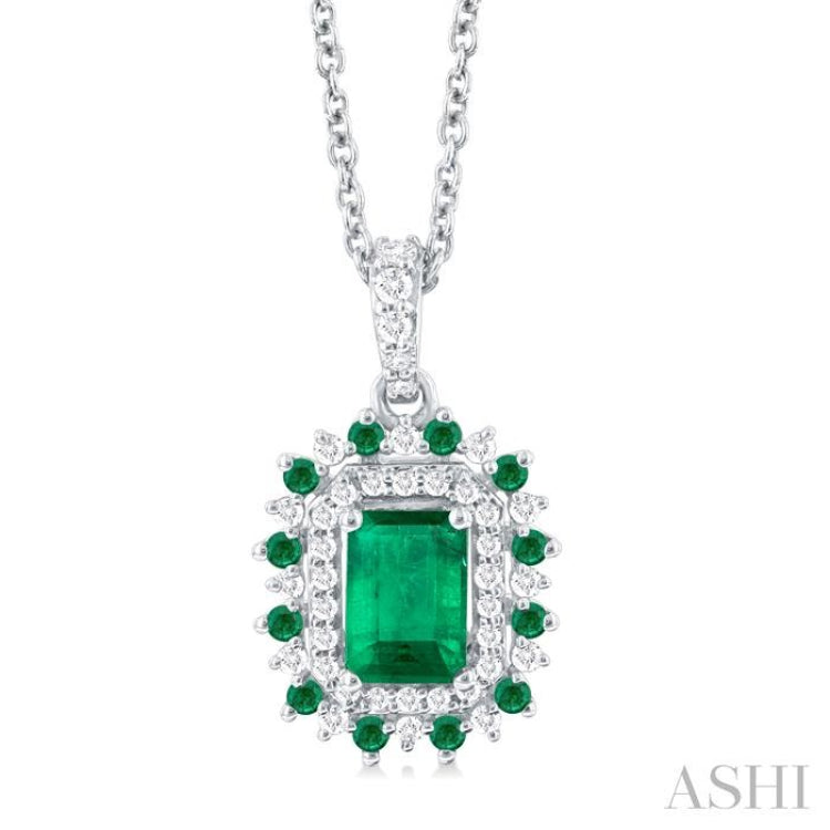 Emerald Shape Gemstone & Halo Diamond Pendant