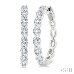 1 7/8 Ctw North-South Oval Cut Diamond Fashion Hoop Earrings in 14K White Gold