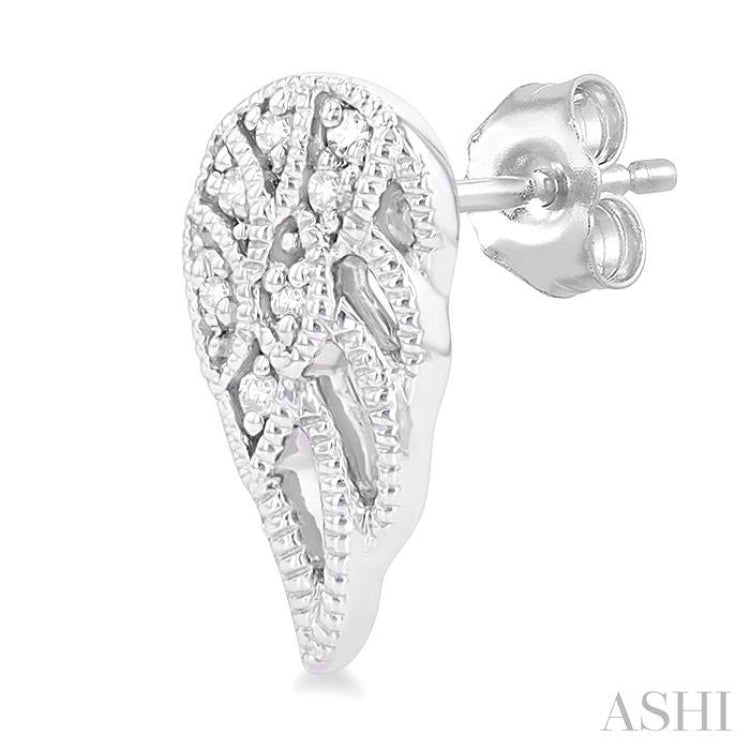 1/20 Ctw Petite Angel Wings Round Cut Diamond Fashion Stud Earrings in 10K White Gold