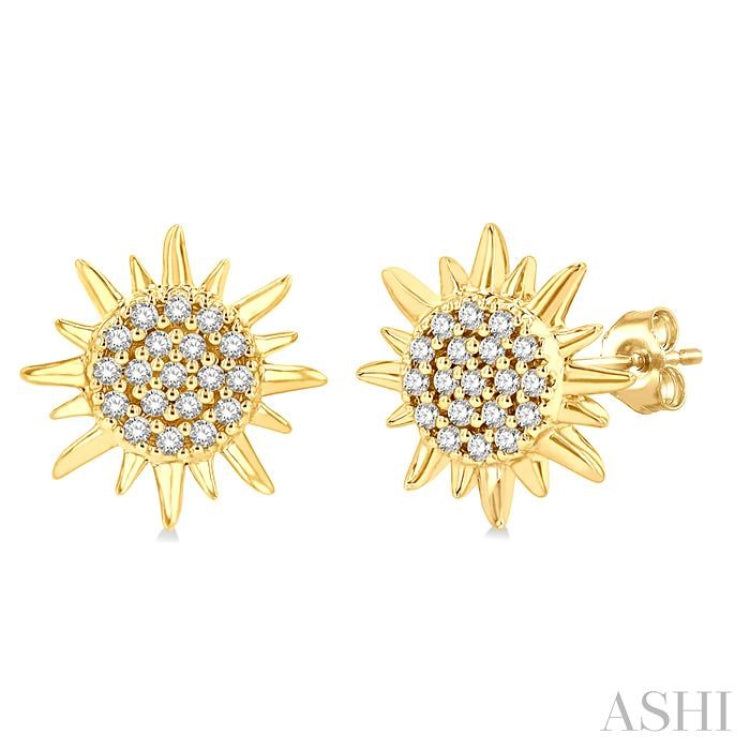 1/8 Ctw Petite Sun Round Cut Diamond Fashion Stud Earrings in 10K Yellow Gold