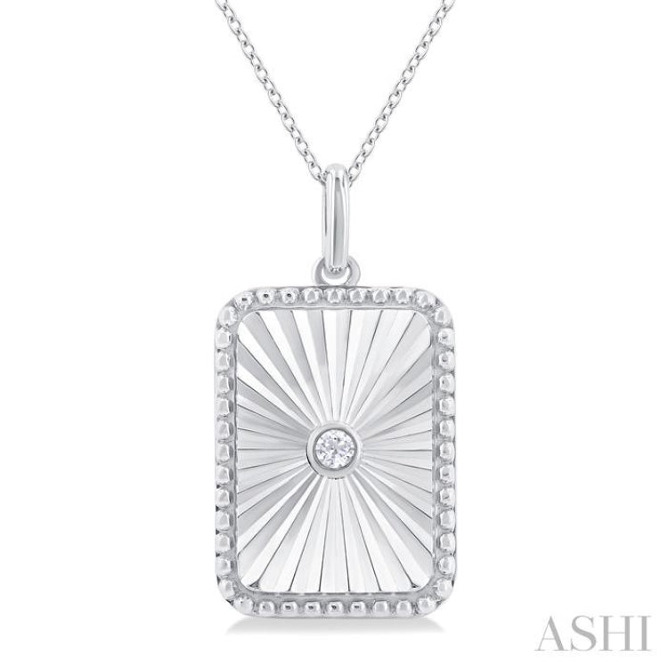 1/20 Ctw Rectangle fluted medallion Round Cut Diamond Pirouette Pendant With Chain in Sterling Silver