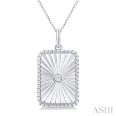 1/20 Ctw Rectangle fluted medallion Round Cut Diamond Pirouette Pendant With Chain in Sterling Silver