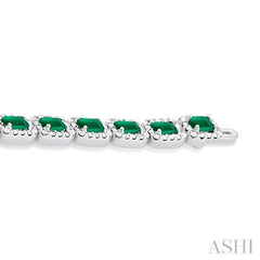 Emerald Shape Gemstone & Halo Diamond Tennis Bracelet