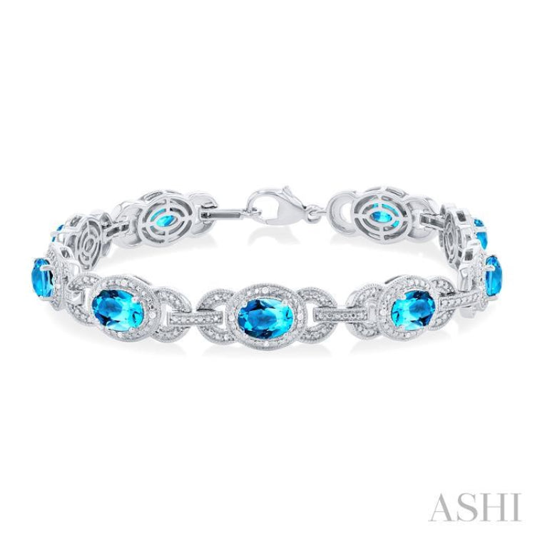 Silver Oval Shape Gemstone & Diamond Bracelet