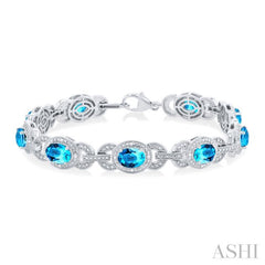 Silver Oval Shape Gemstone & Diamond Bracelet