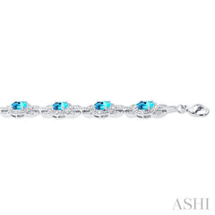 Silver Oval Shape Gemstone & Diamond Bracelet