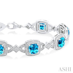 Silver Cushion Shape Gemstone & Diamond Bracelet