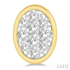 1/3 Ctw Oval Shape Lovebright Round Cut Diamond Bezel Stud Earrings in 14K Yellow and White Gold