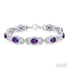 Silver Oval Shape Gemstone & Diamond Bracelet