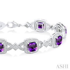 Silver Cushion Shape Gemstone & Diamond Bracelet