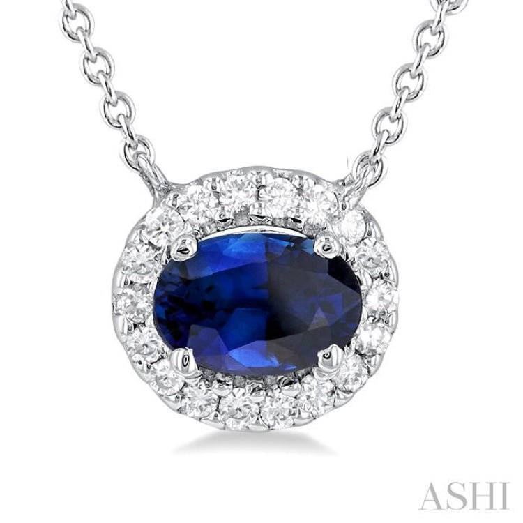 Oval Shape East-West Halo Gemstone & Diamond Necklace