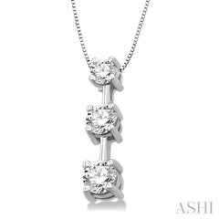 1 Ctw Three Stone Round Cut Diamond Pendant in 14K White Gold with Chain