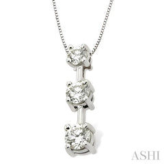 1 ctw Three Stone Round Cut Diamond Pendant in 14K White Gold with Chain