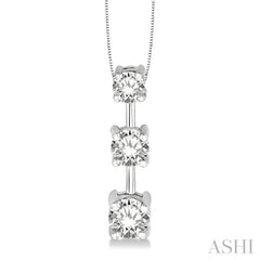 1 Ctw Three Stone Round Cut Diamond Pendant in 14K White Gold with Chain
