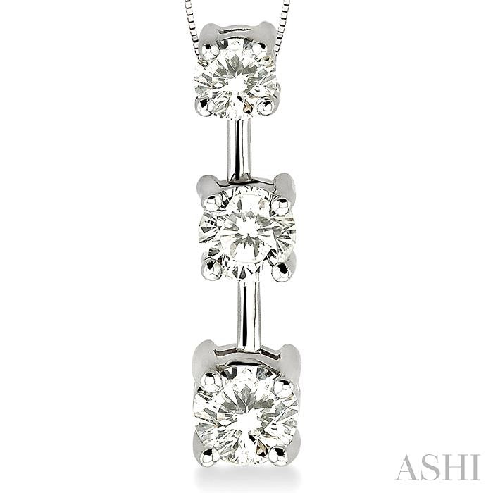 1 ctw Three Stone Round Cut Diamond Pendant in 14K White Gold with Chain