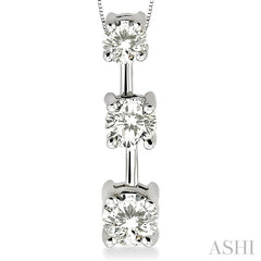 1 ctw Three Stone Round Cut Diamond Pendant in 14K White Gold with Chain