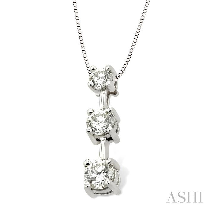 1 ctw Three Stone Round Cut Diamond Pendant in 14K White Gold with Chain