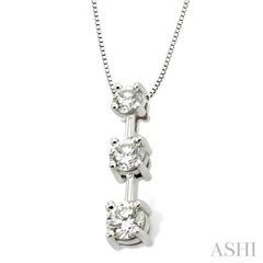 1 ctw Three Stone Round Cut Diamond Pendant in 14K White Gold with Chain
