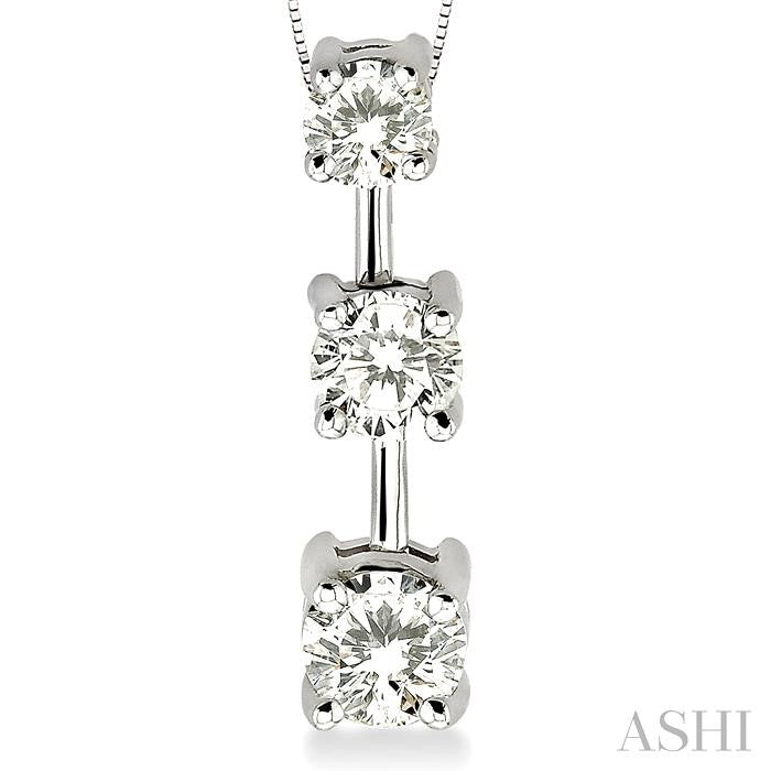 1 ctw Three Stone Round Cut Diamond Pendant in 14K White Gold with Chain