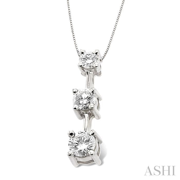 3/4 ctw Three Stone Round Cut Diamond Pendant in 14K White Gold with Chain