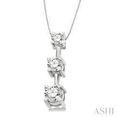 3/4 Ctw Three Stone Round Cut Diamond Pendant in 14K White Gold with Chain