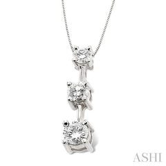 3/4 ctw Three Stone Round Cut Diamond Pendant in 14K White Gold with Chain